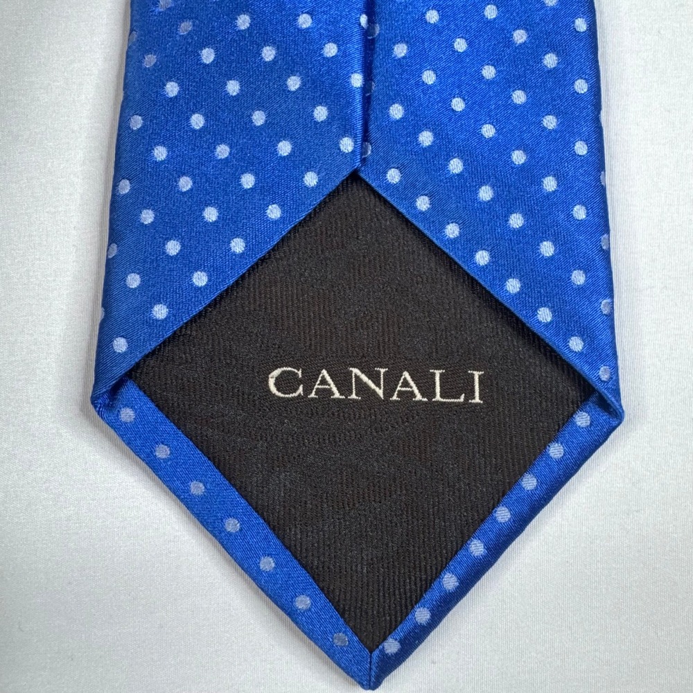 Canali Silk Necktie Mens Blue Polka Dot Italian Luxury Classic Tie